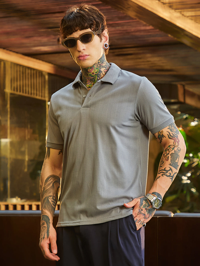 Ribbed -Tactile Polo T-Shirt