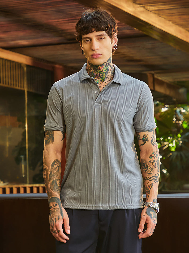 Ribbed -Tactile Polo T-Shirt