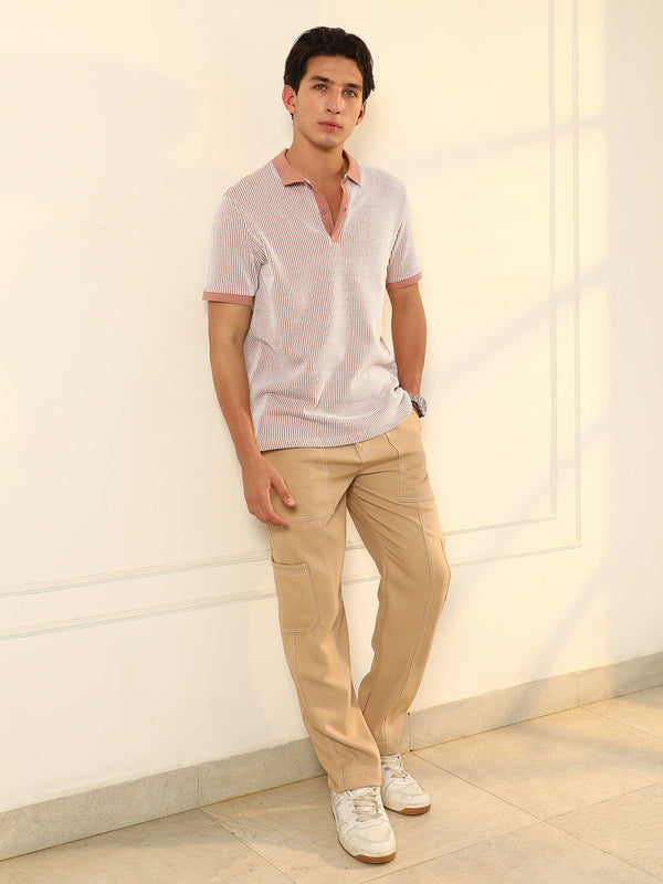 Seersucker-Striped Polo T-Shirt
