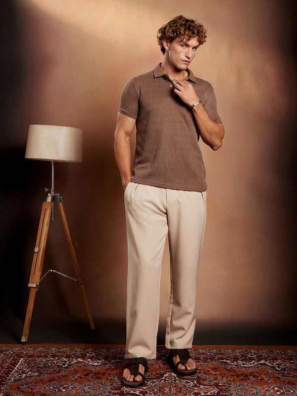 Solid Ribbed Polo T-Shirt