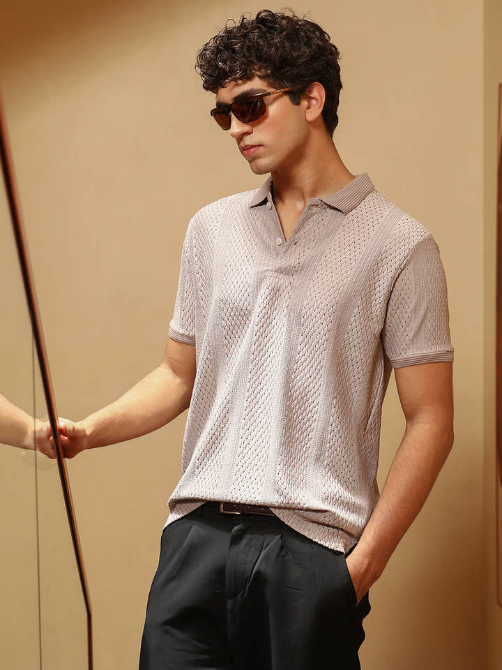 Marquise-Panel Jacquard Polo T-Shirt