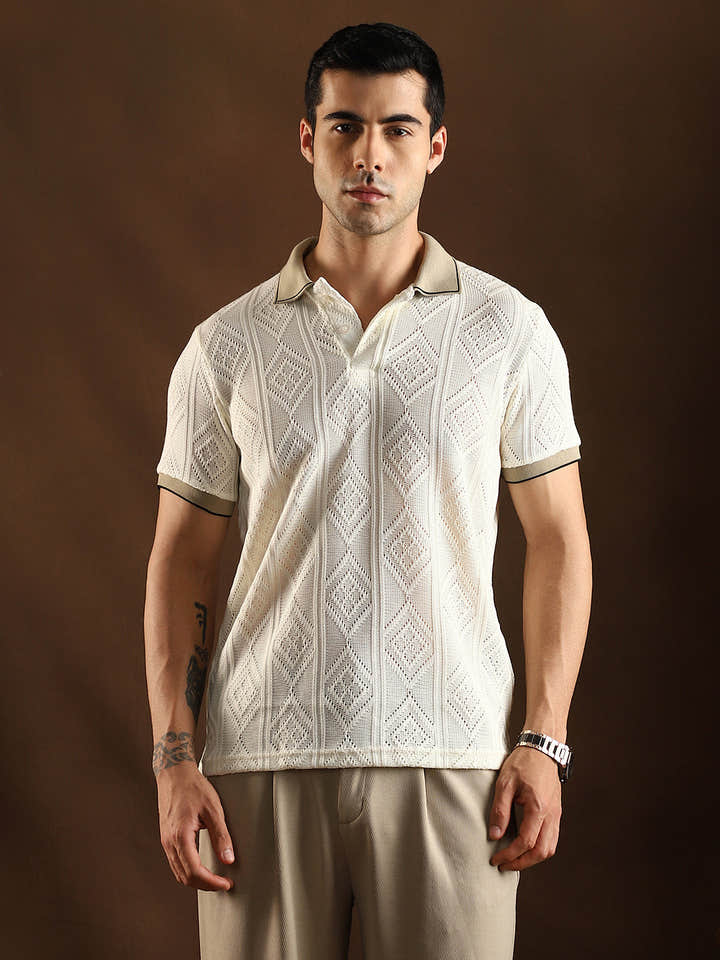 Contrast Rhombus Polo T-Shirt