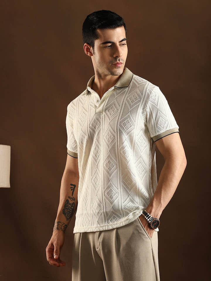 Contrast Rhombus Polo T-Shirt