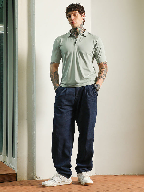 Light Green Slim Fit Polo T-Shirt with Breathable Poly-Spandex Blend