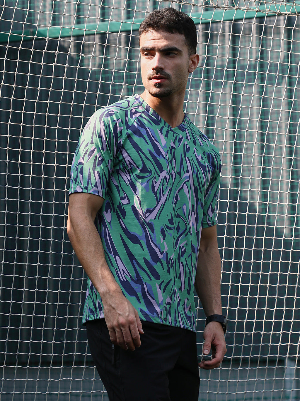 Abstract-Overlap Activewear T-Shirt