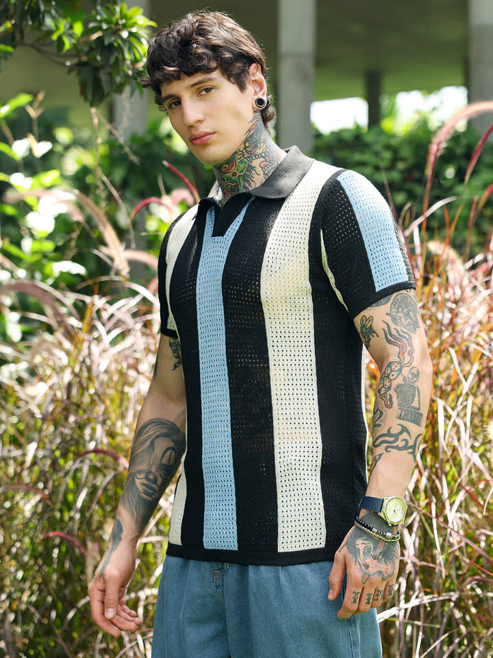 Panel-Knit Polo T-Shirt