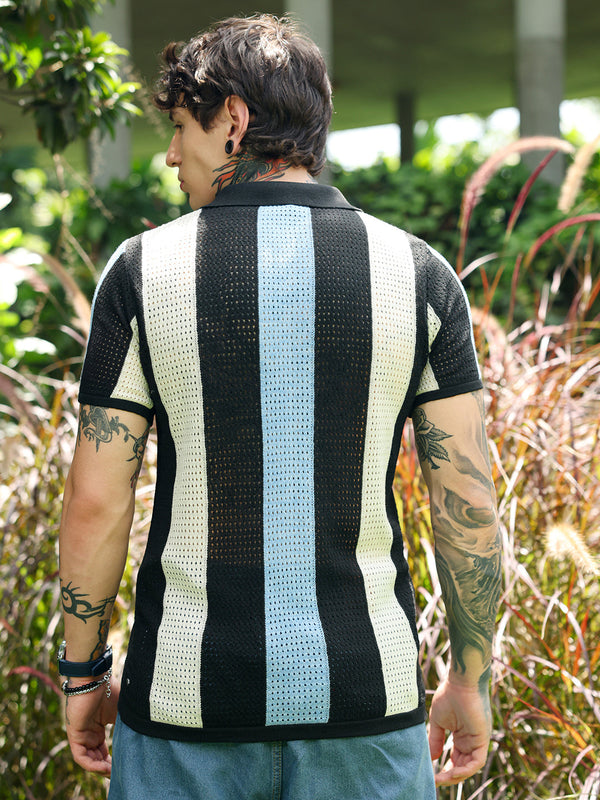 Panel-Knit Polo T-Shirt
