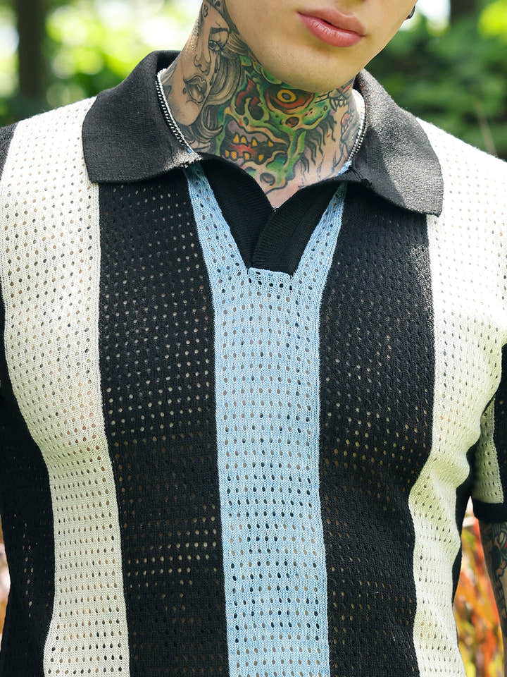 Panel-Knit Polo T-Shirt