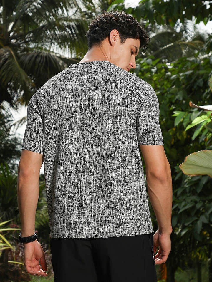 Coin Grey & Midnight Black Contrast-Heathered Knitted T-Shirt