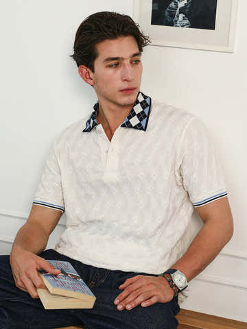 Block Argyle-Knit Polo T-Shirt