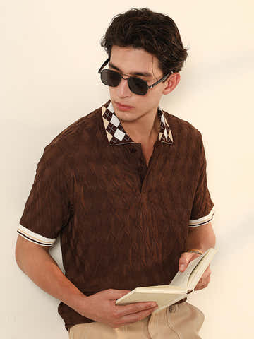 Block Argyle-Knit Polo T-Shirt