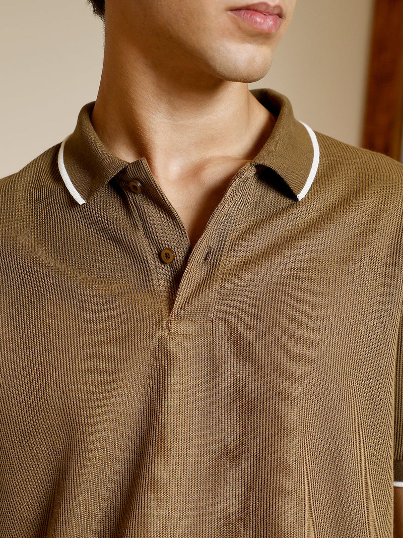 Ribbed-Knit Polo T-Shirt