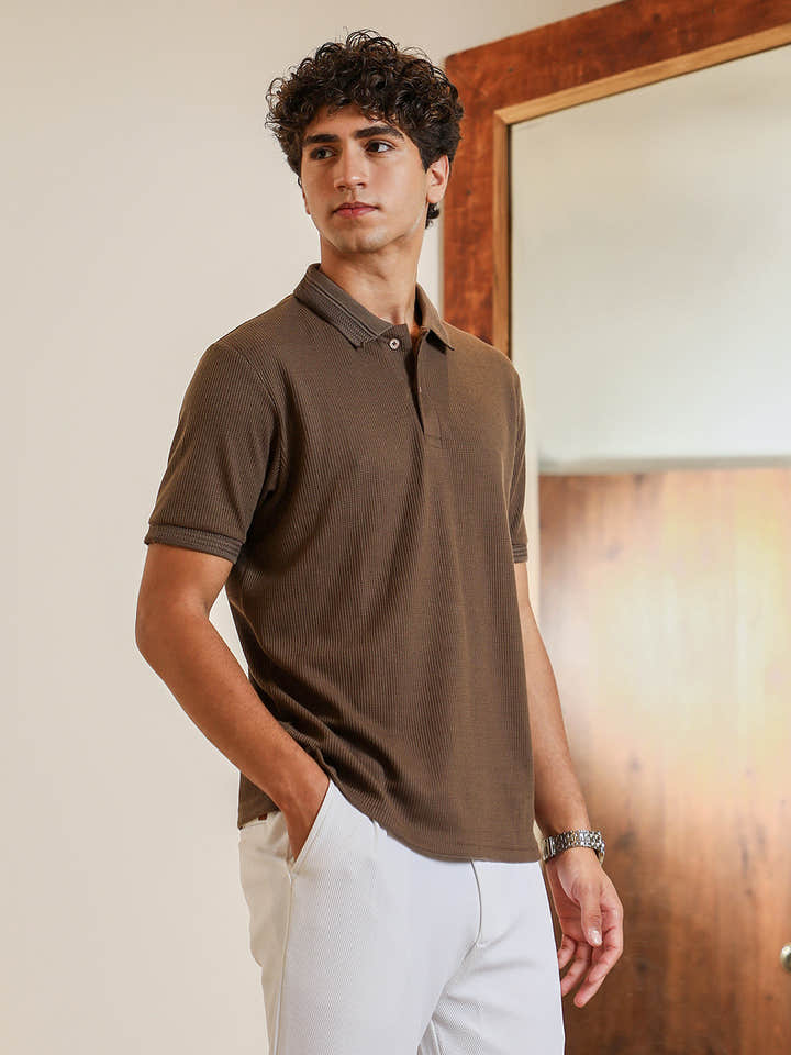 Textured-Knit Polo T-Shirt