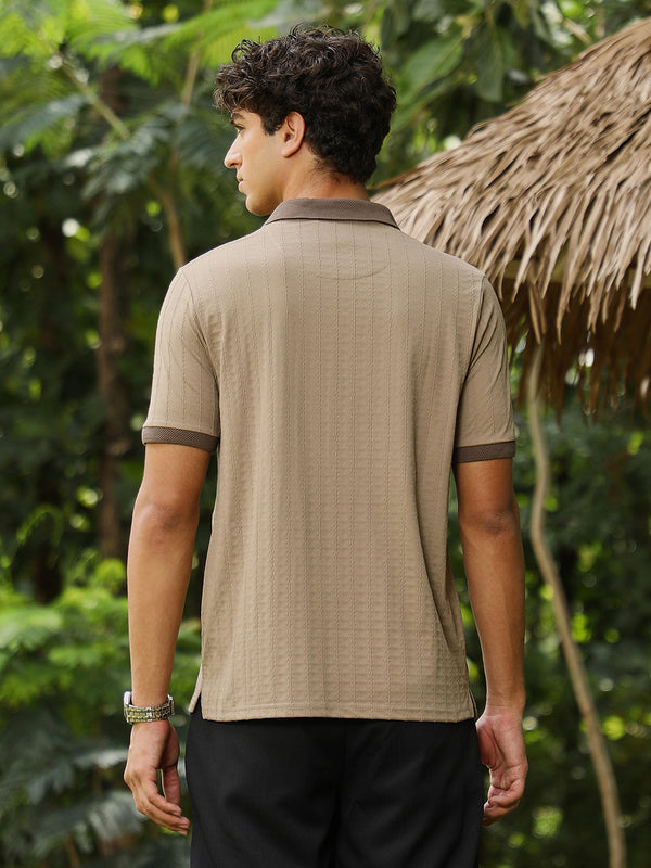 Rope-Lined Textured Polo T-Shirt