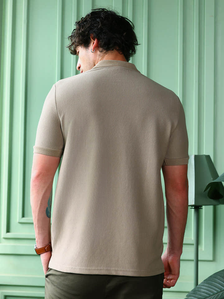 Solid-Ribbed Polo T-Shirt