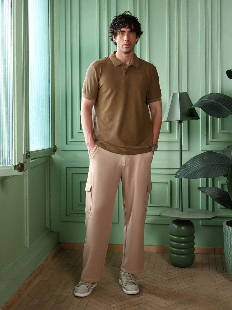 Solid-Ribbed Polo T-Shirt