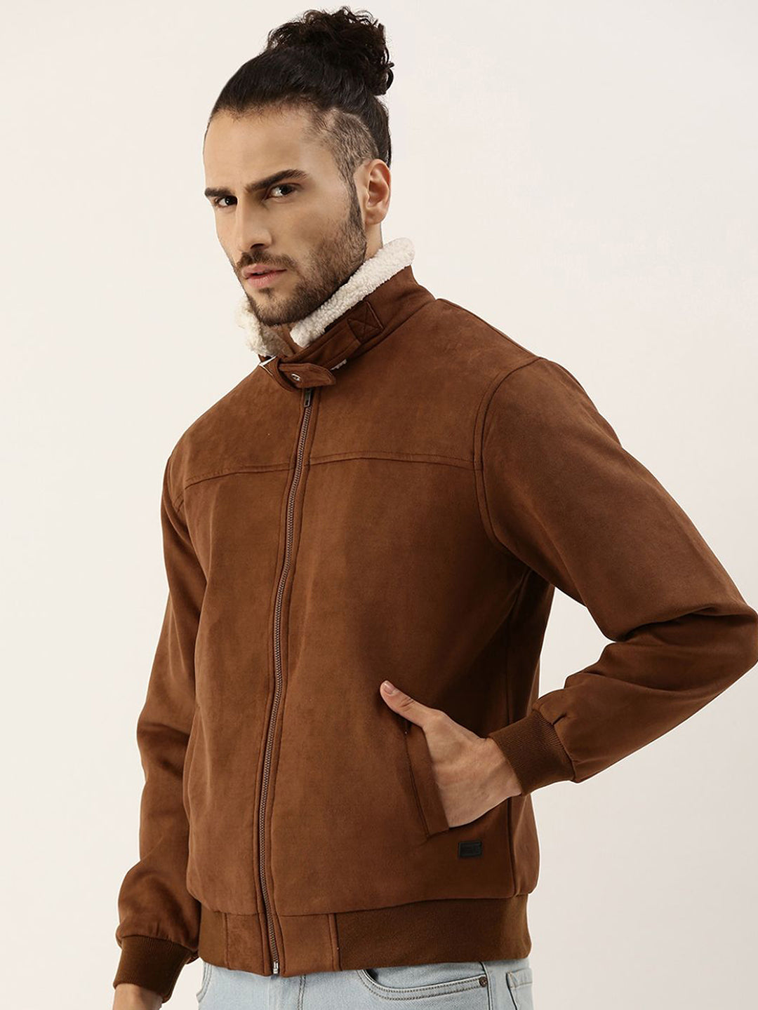 ジャケット・アウター archive fur grunge fireman coat brown Cahoot Men's Brown Zip-Front Jacket With Fleece Detail