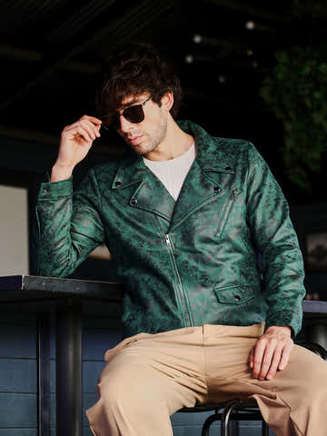 Embossed-Suede Biker Jacket