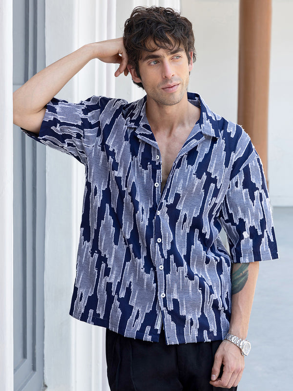 Men's Abstract Print Cuban Collar Shirt