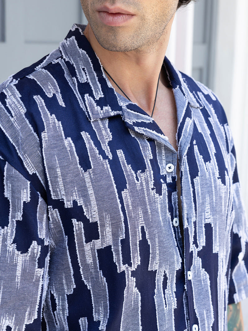 Men's Abstract Print Cuban Collar Shirt