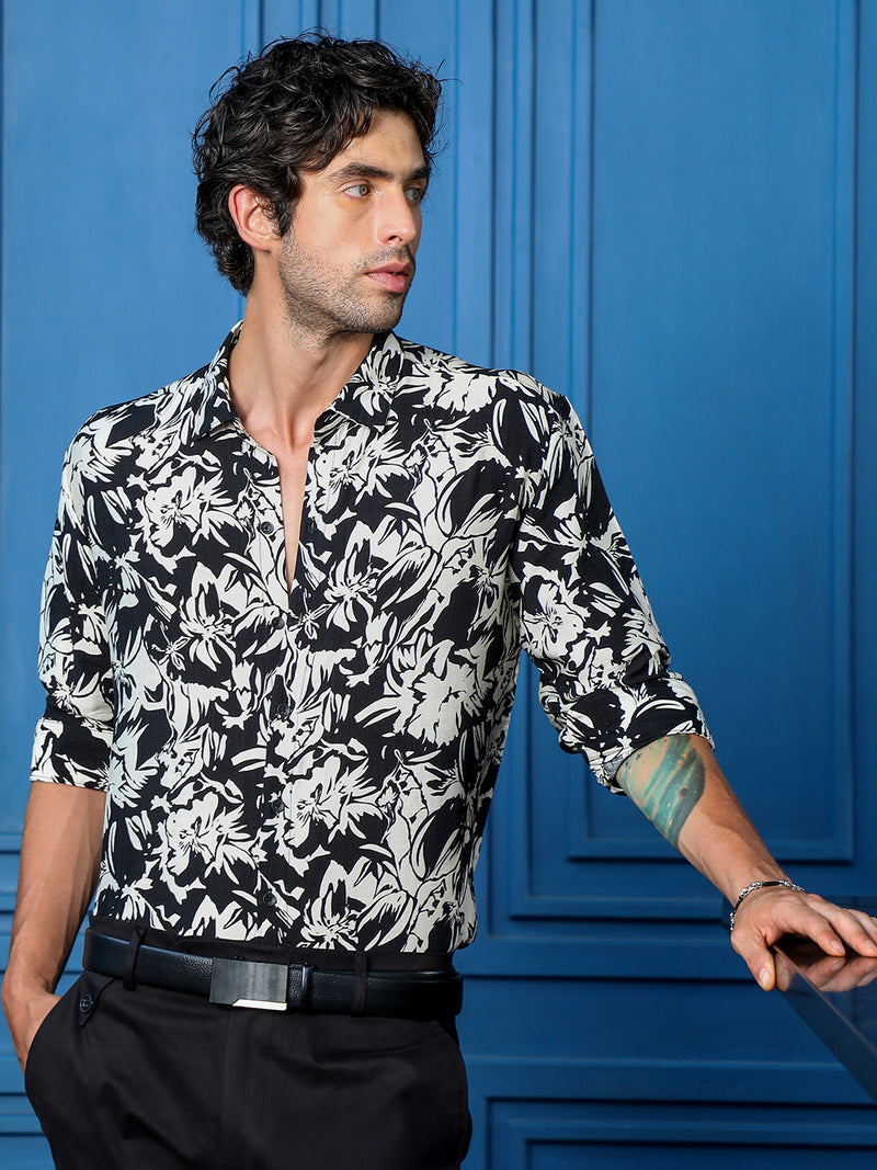 Men's Regular Fit Abstract Floral Printed Casual Shirt