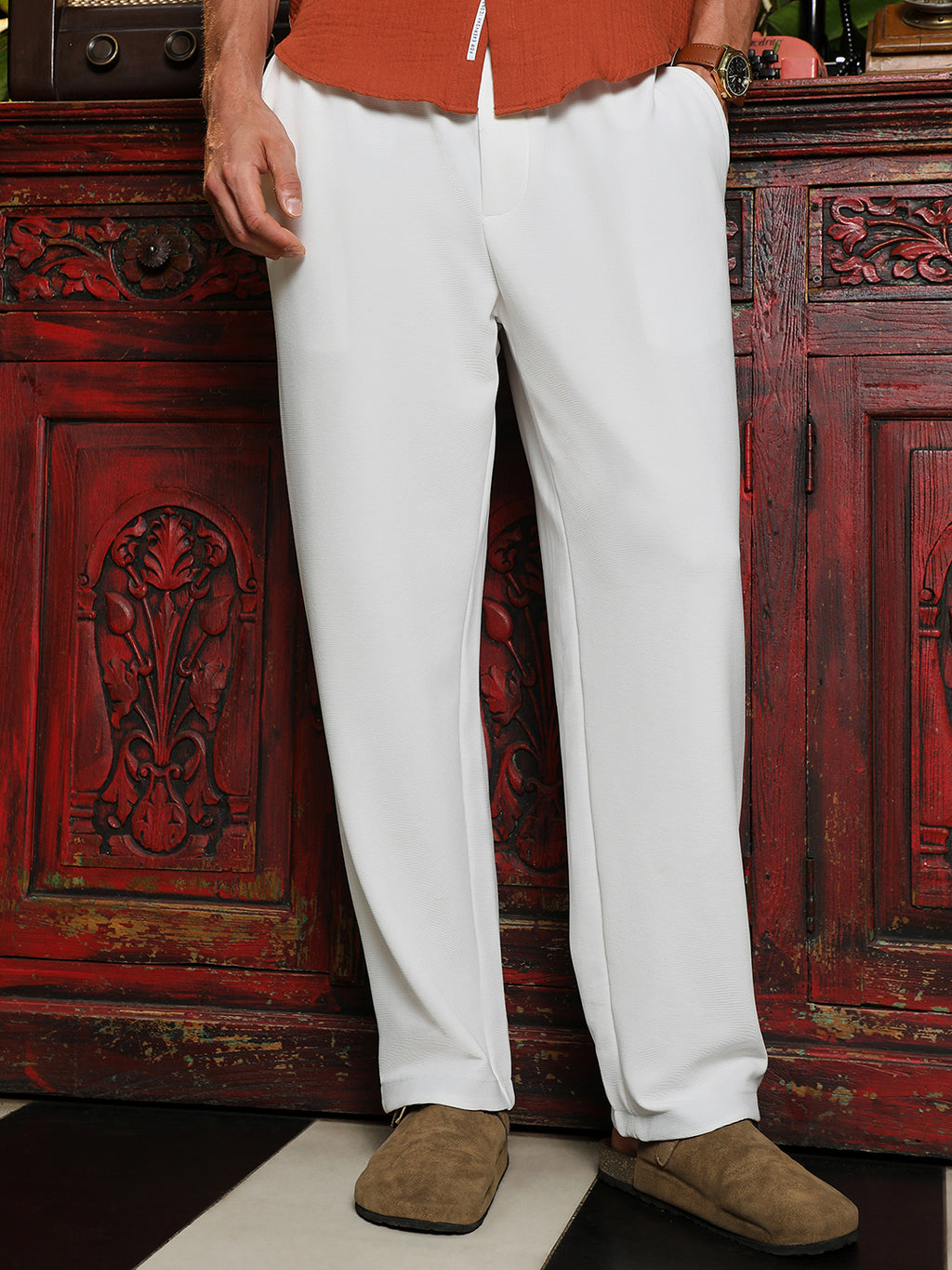 CAHOOT Men's White Solid Trousers - view 2