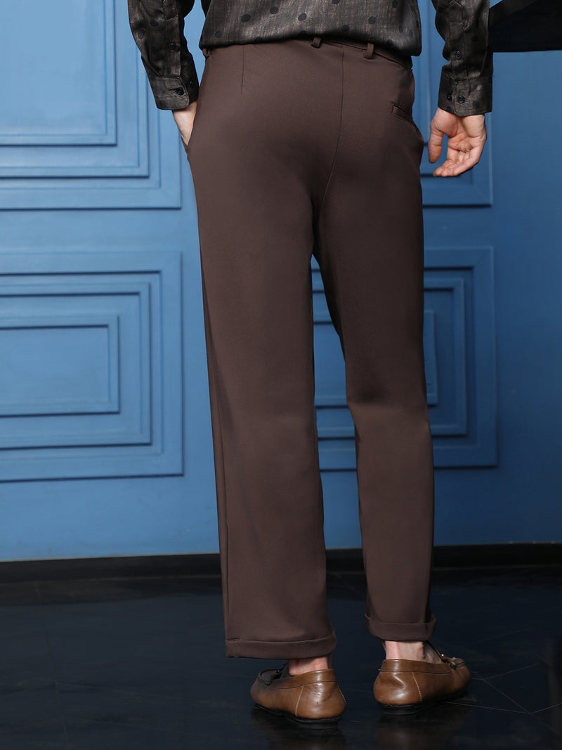 CAHOOT Men's Brown Solid Trousers - view 4