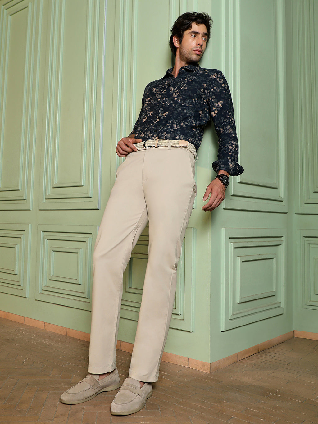 CAHOOT Men's Beige Solid Trousers - view 5