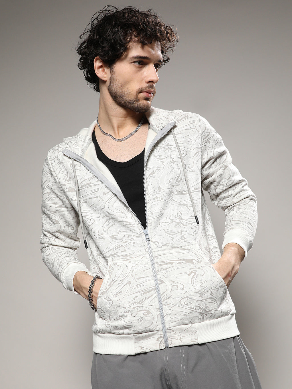 Contrast Fluid Zip Front Hoodie