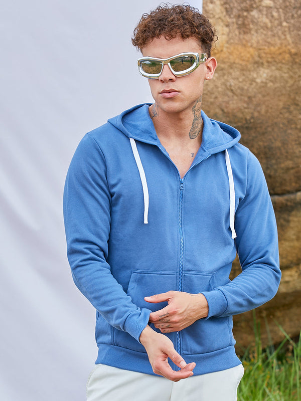 Zip-Front Hoodie With Contrast Drawstring