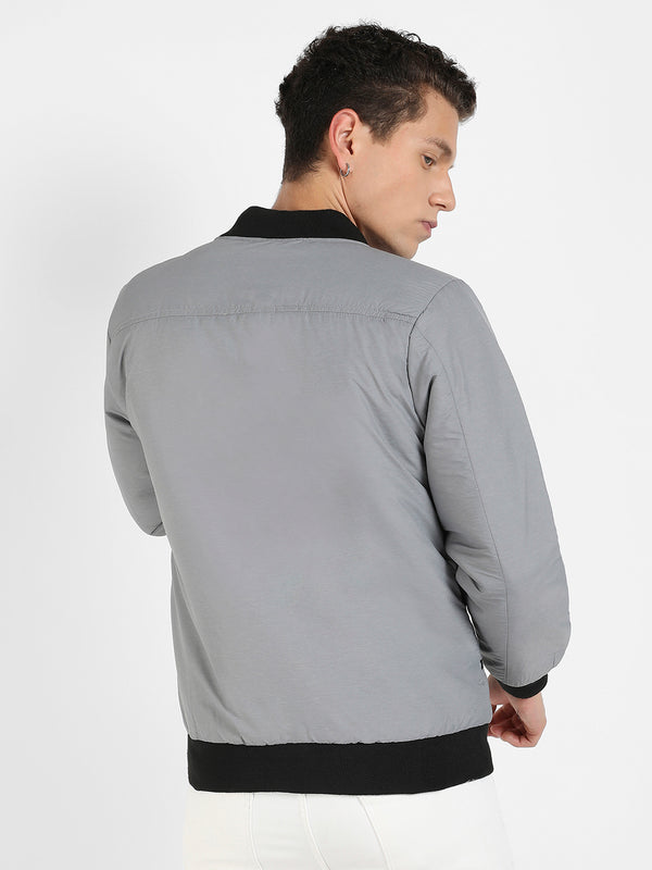 Zip-Front Puffer Jacket With Contrast Detail
