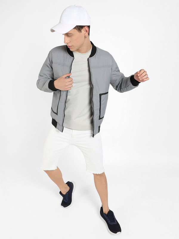 Zip-Front Puffer Jacket With Contrast Detail