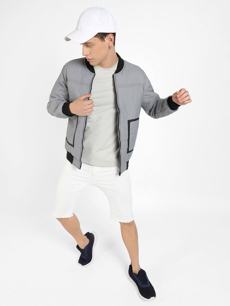 Zip-Front Puffer Jacket With Contrast Detail
