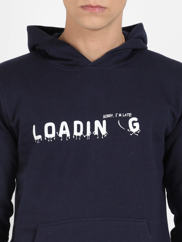 Men's Navy Blue Loading Hoodie With Kangaroo Pocket