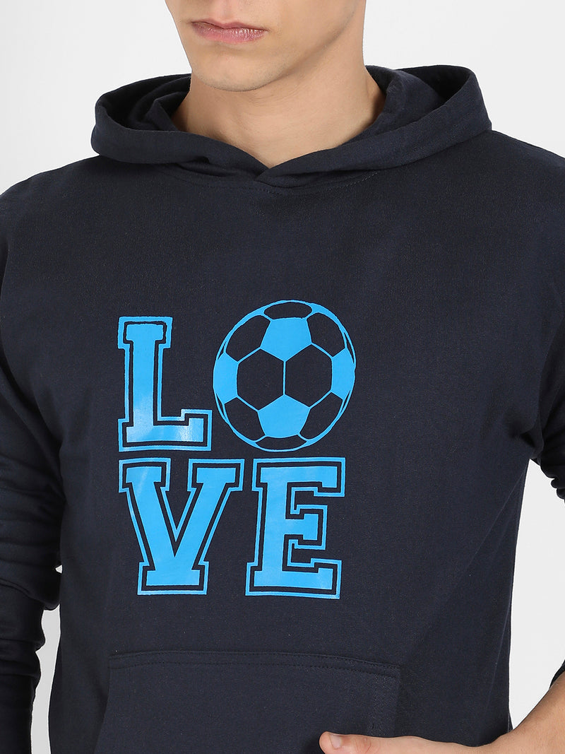 Men's Navy Blue Love Football Hoodie With Kangaroo Pocket