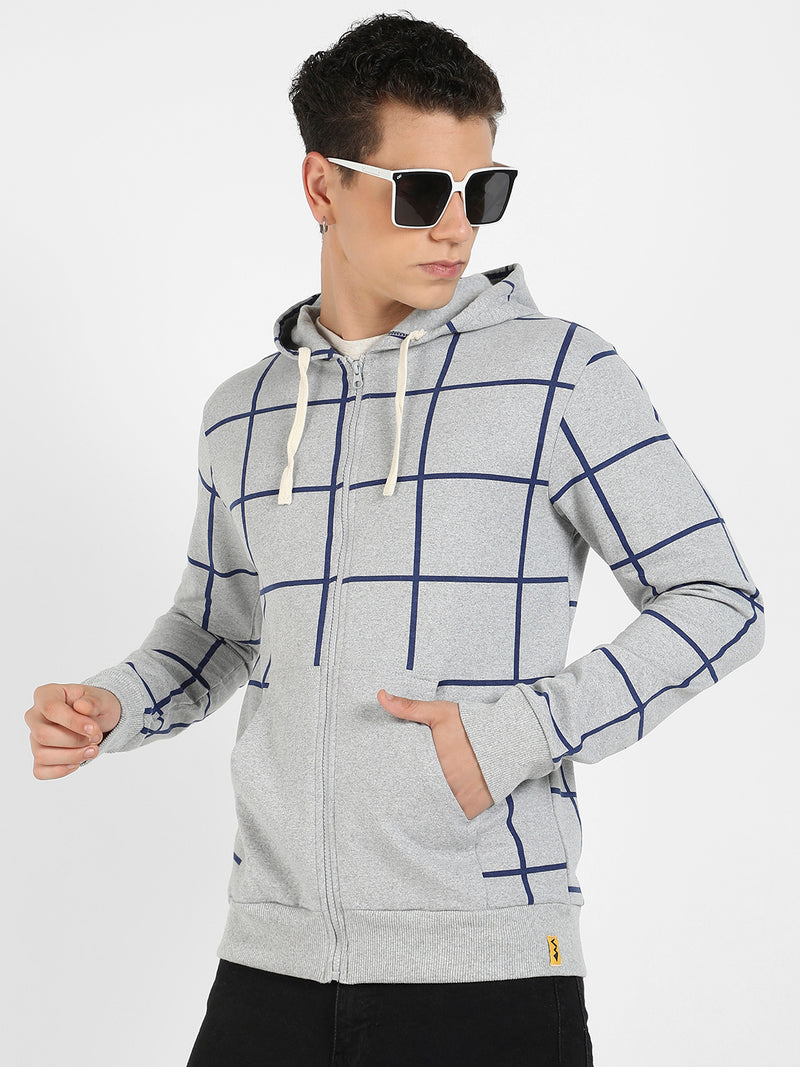 Contrast Graph Check Hoodie With Zip-Closure