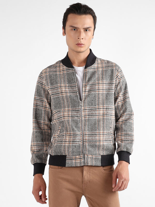 Tartan Plaid Jacket With Ribbed Hem