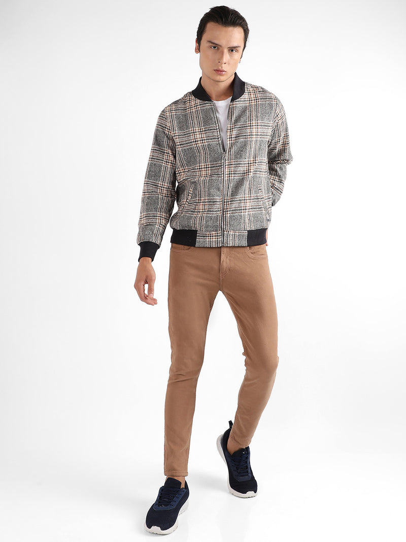 Tartan Plaid Jacket With Ribbed Hem