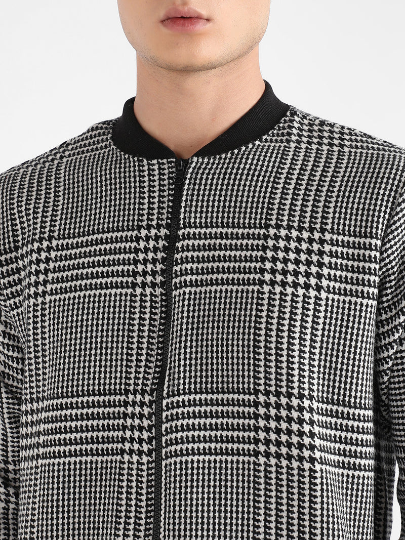 Men's Black & White Zip-Front Houndstooth Jacket