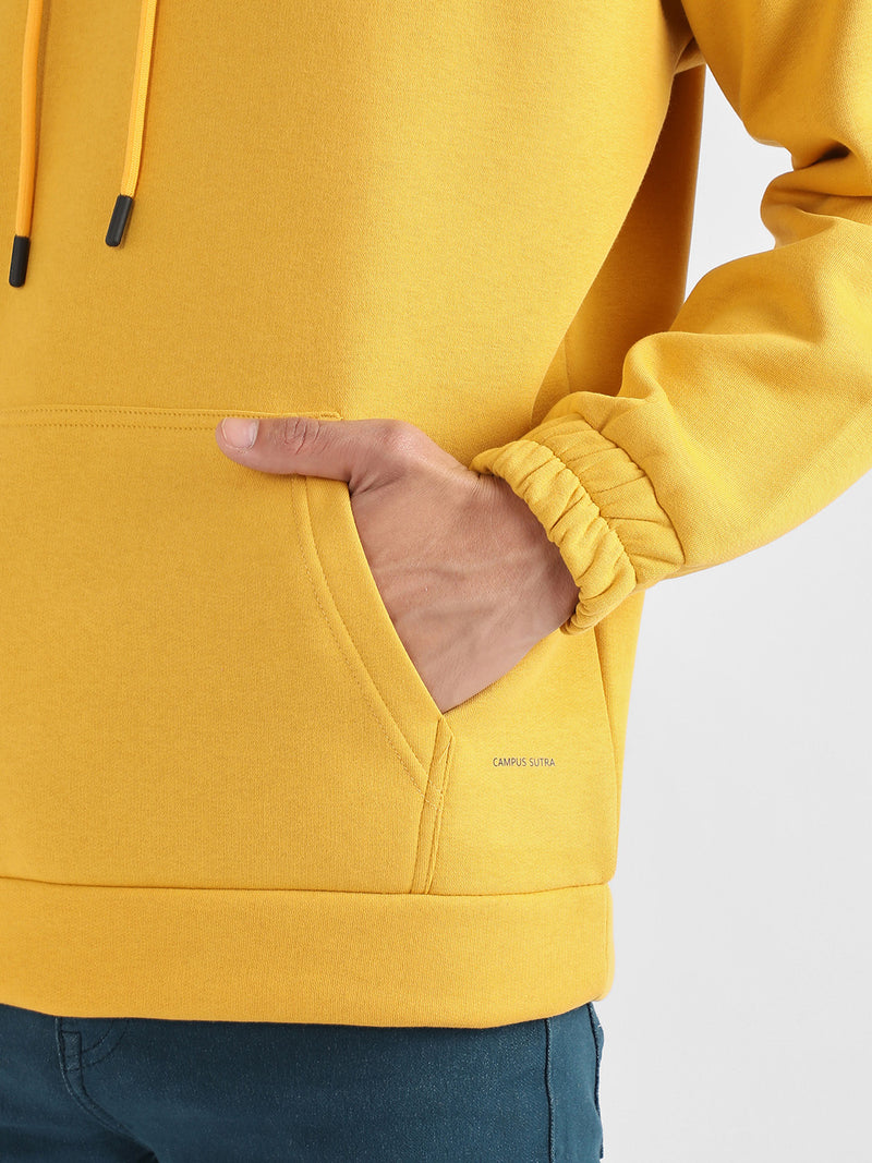Men's Mustard Yellow Oversized Pullover Sweatshirt With Kangaroo Pocket