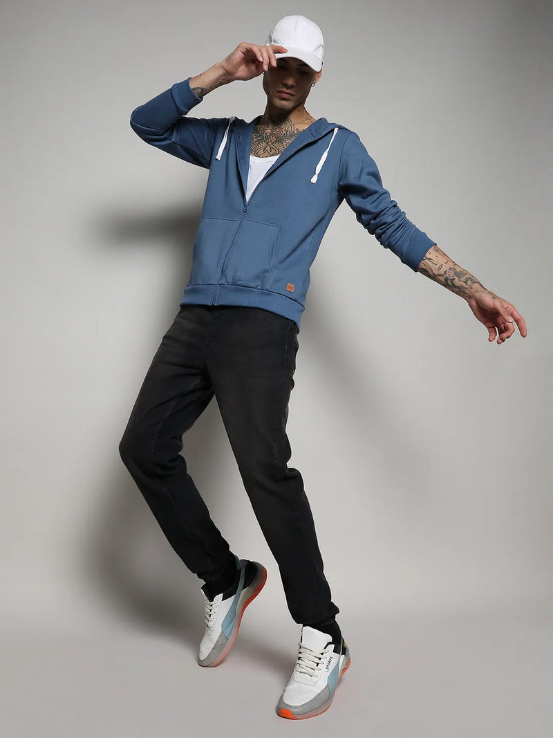 Zip-Front Hoodie With Contrast Drawstring