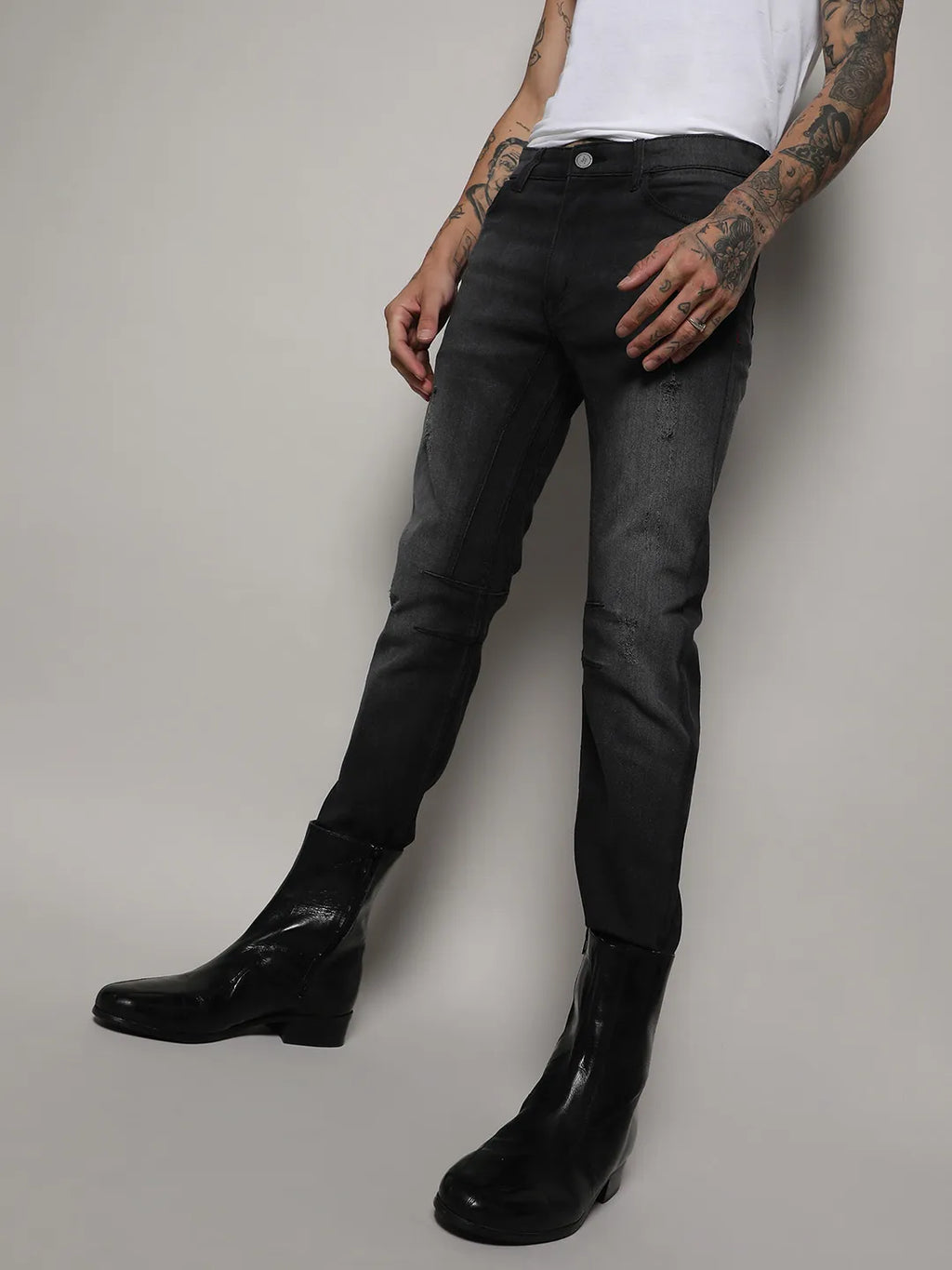 Minimal Side Distressed Denim Jeans