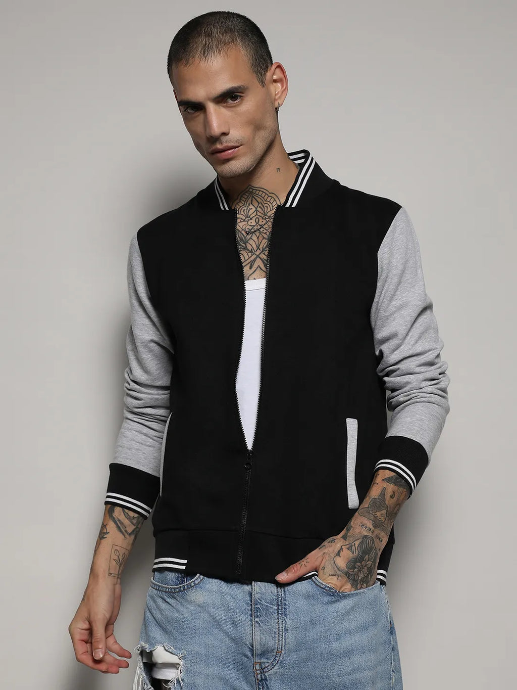 Zip-Front Jacket With Open-Angled Pocket