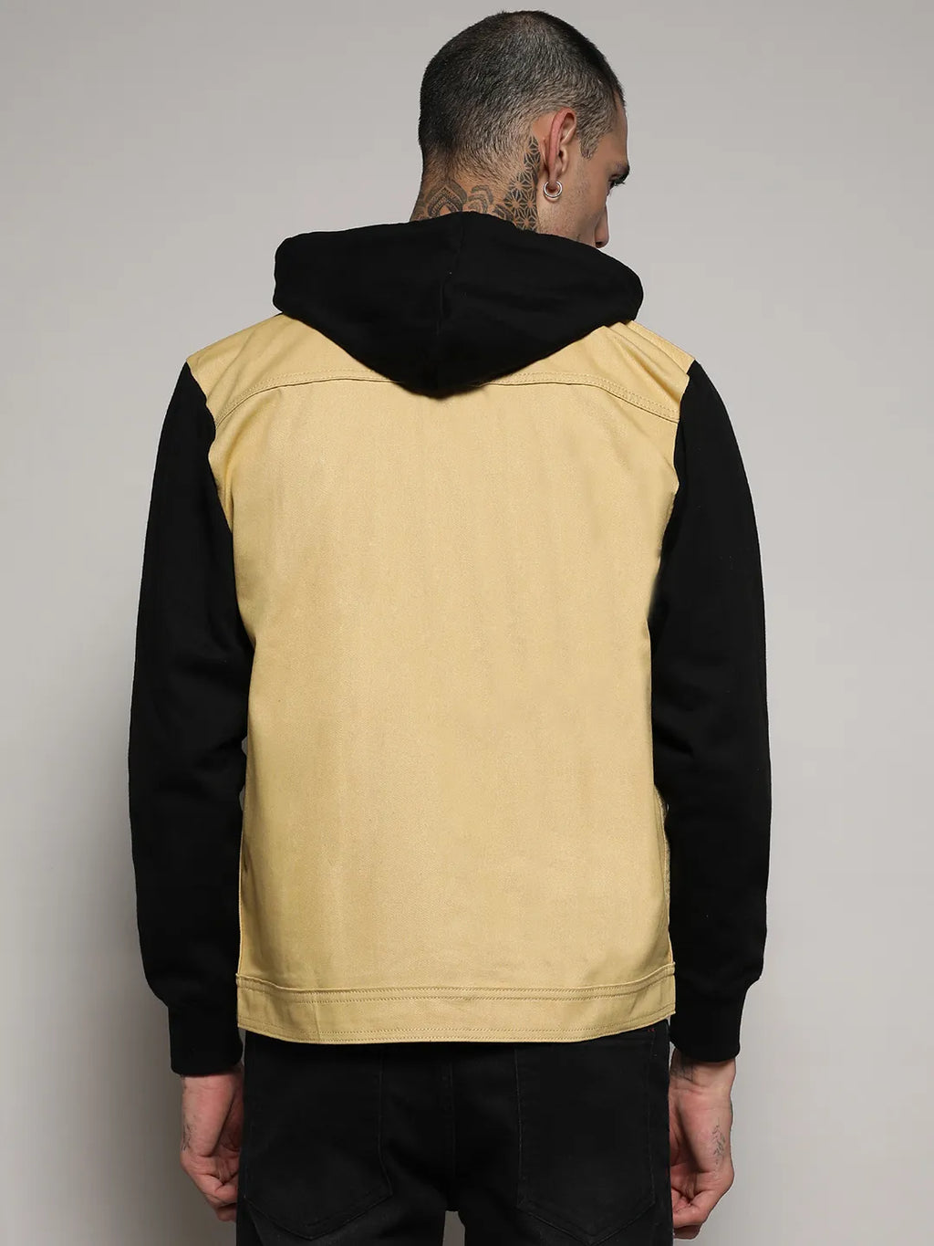 Light-Wash Denim Jacket With Sweatshirt Sleeve