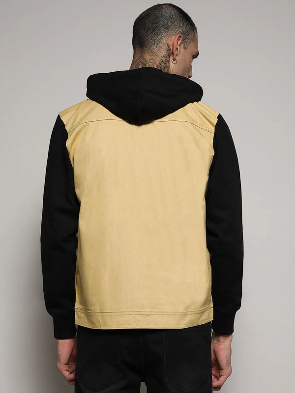 Light-Wash Denim Jacket With Sweatshirt Sleeve