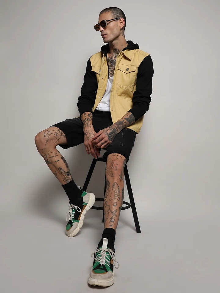 Light-Wash Denim Jacket With Sweatshirt Sleeve