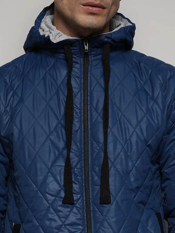 Blue Quilted Puffer Jacket With Zip-Closure