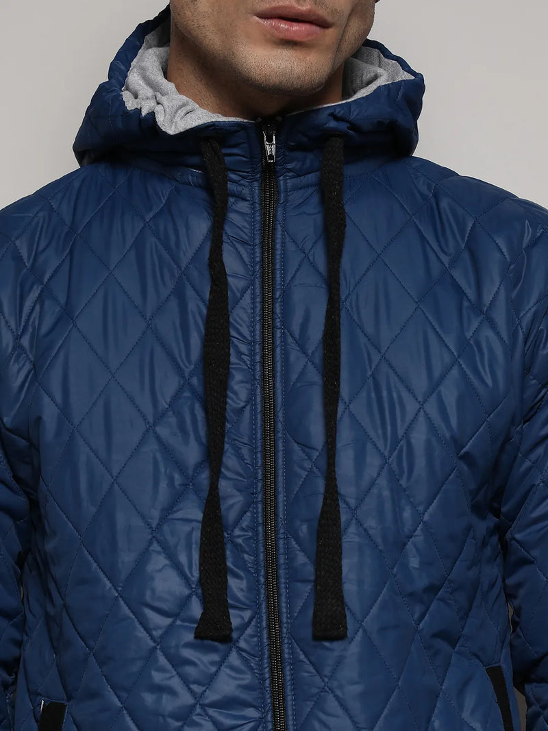 Blue Quilted Puffer Jacket With Zip-Closure