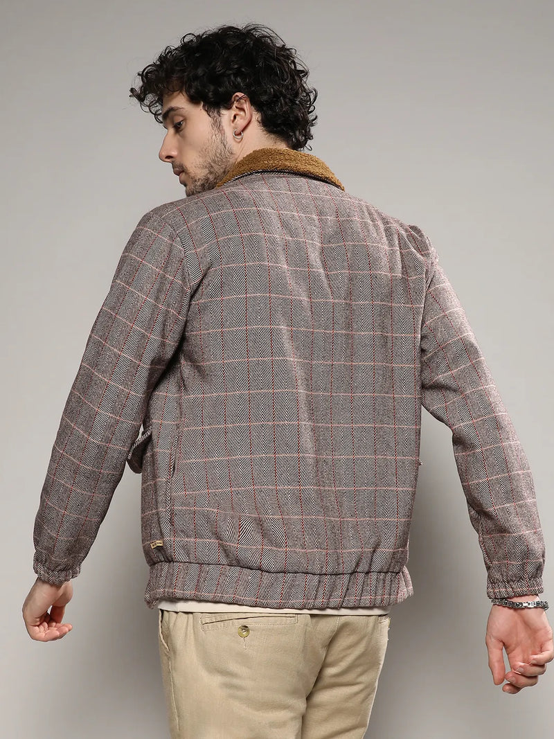 Tartan Plaid Jacket With Fleece Collar