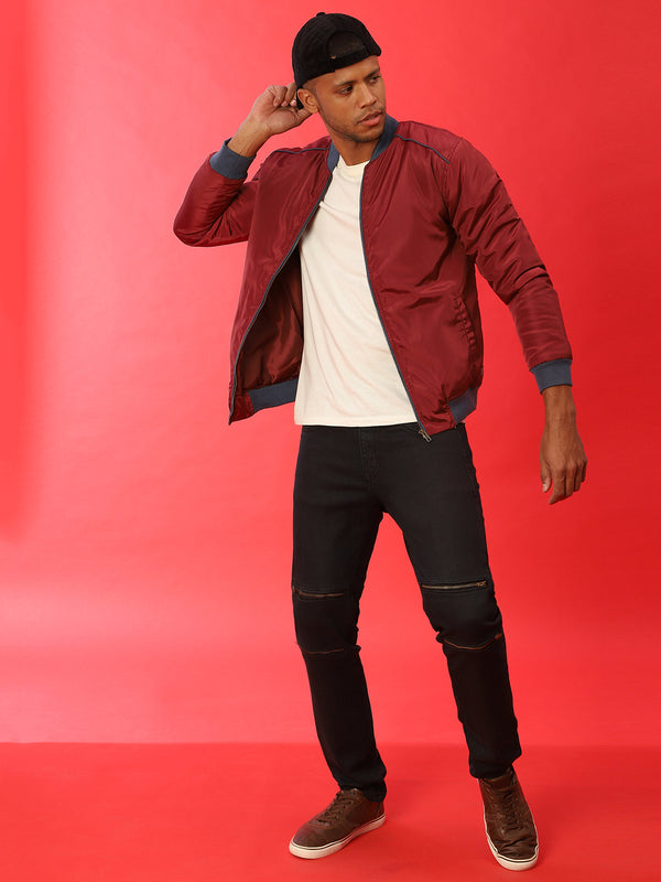 Zip-Front Puffer Jacket With Contrast Piping